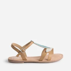 Sandale BUGGY dorée en cuir avec brides-feuilles