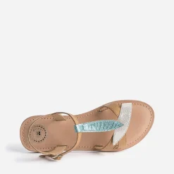 Sandale BUGGY dorée en cuir avec brides-feuilles