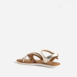 Sandale BUGGY dorée en cuir et motif léopard