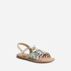 Sandale BUGGY dorée, verte et parme en cuir métallisé