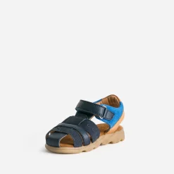 Sandale BUGGY marine, bleue, camel cuir