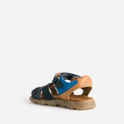 Sandale BUGGY marine, bleue, camel cuir