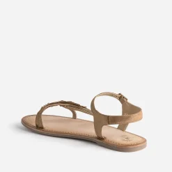 Sandale BUGGY marron en cuir velours avec feuilles