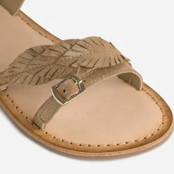 Sandale BUGGY marron en cuir velours avec feuilles