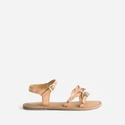 Sandale BUGGY orange cuir velours avec feuilles