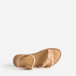 Sandale BUGGY orange cuir velours avec feuilles