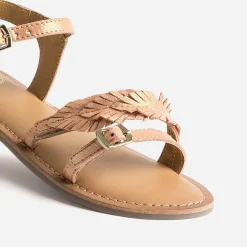 Sandale BUGGY orange cuir velours avec feuilles