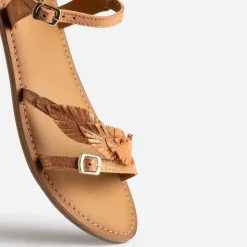 Sandale BUGGY orange en cuir velours avec feuilles