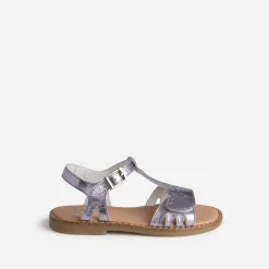 Sandale BUGGY parme en cuir métallisé