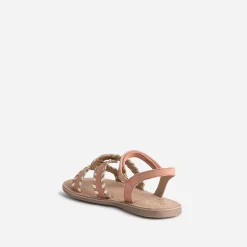 Sandale BUGGY saumon et dorée en cuir velours