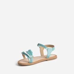 Sandale BUGGY turquoise en cuir velours avec plumes