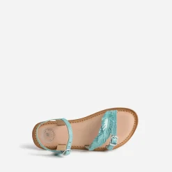 Sandale BUGGY turquoise en cuir velours avec plumes