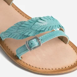 Sandale BUGGY turquoise en cuir velours avec plumes