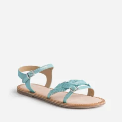 Sandale BUGGY turquoise en cuir velours avec plumes