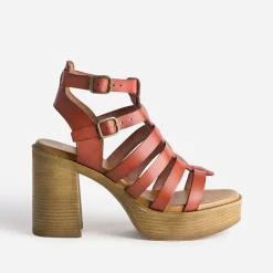 Sandale cage TEXTO brique en cuir