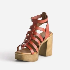 Sandale cage TEXTO brique en cuir