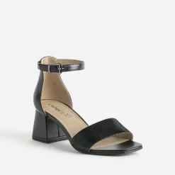 Sandale CAPRICE noire cuir talon flare