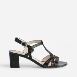 Sandale CAPRICE noire en cuir velours effet python
