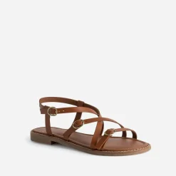 Sandale cognac cuir multi brides