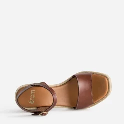 Sandale cognac cuir talon effet corde