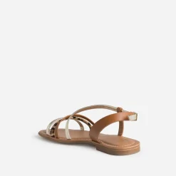Sandale cognac, doré, motif léopard cuir