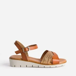 Sandale cognac et bronze en cuir