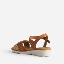 Sandale cognac et bronze en cuir