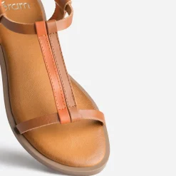 Sandale cognac et orange en cuir