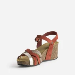 Sandale compensée anatomique rouge cuir velours éco-conçu