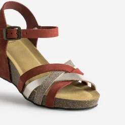 Sandale compensée anatomique rouge cuir velours éco-conçu