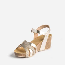 Sandale compensée anatomique dorée en cuir