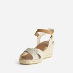 Sandale compensée beige pailleté or éco-conçu