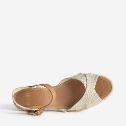 Sandale compensée beige pailleté or éco-conçu