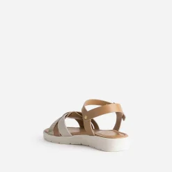 Sandale compensée BUGGY camel et dorée en cuir