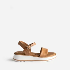 Sandale compensée BUGGY marron clair en cuir