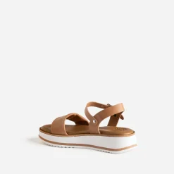 Sandale compensée BUGGY marron clair en cuir