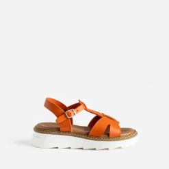 Sandale compensée BUGGY orange en cuir