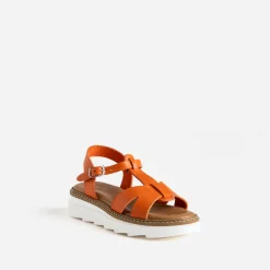 Sandale compensée BUGGY orange en cuir