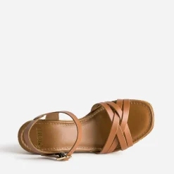 Sandale compensée camel en cuir