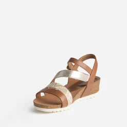 Sandale compensée CAPRICE camel et doré en cuir