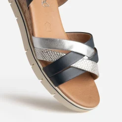 Sandale compensée CAPRICE marine et argenté en cuir