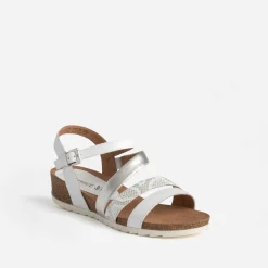 Sandale compensée CAPRICE blanche et argentée en cuir