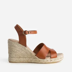 Sandale compensée cognac cuir