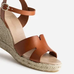 Sandale compensée cognac cuir