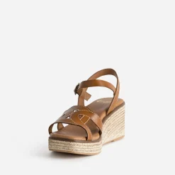 Sandale compensée cognac cuir