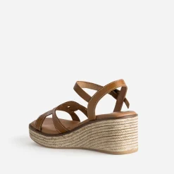 Sandale compensée cognac cuir