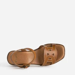 Sandale compensée cognac cuir