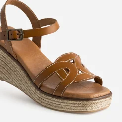 Sandale compensée cognac cuir