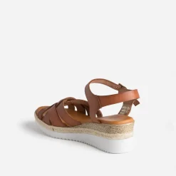Sandale compensée cognac éco-conçue en cuir