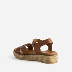 Sandale compensée cognac en cuir éco-conçu